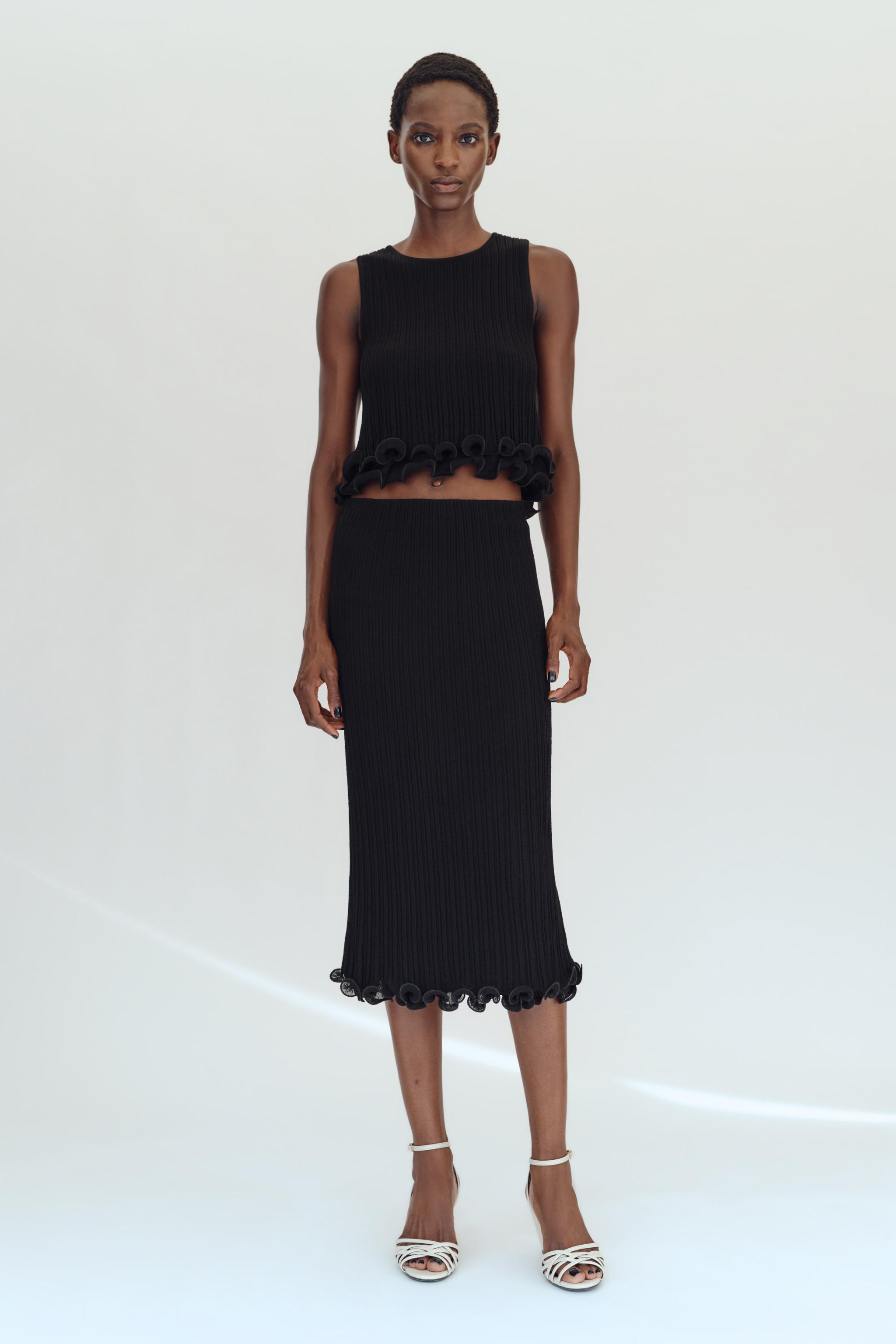 DOUBLE-LAYER KNIT MIDI SKIRT